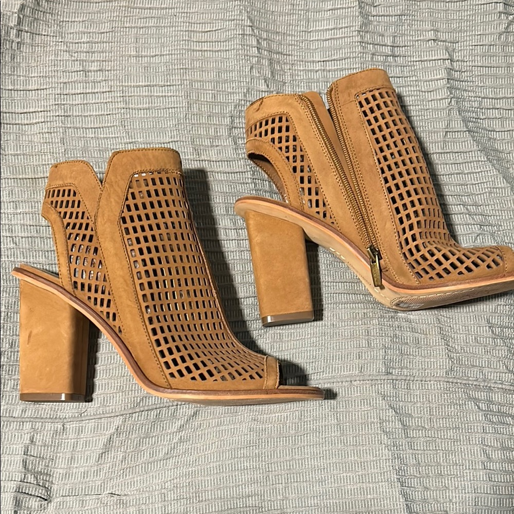 Vince Camuto Tan Heeled Boots with Perforated Design
